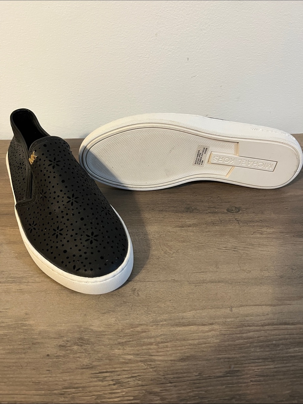 Michael Kors Black Perforated Slip-On Sneakers with White Sole - Picture 3 of 3